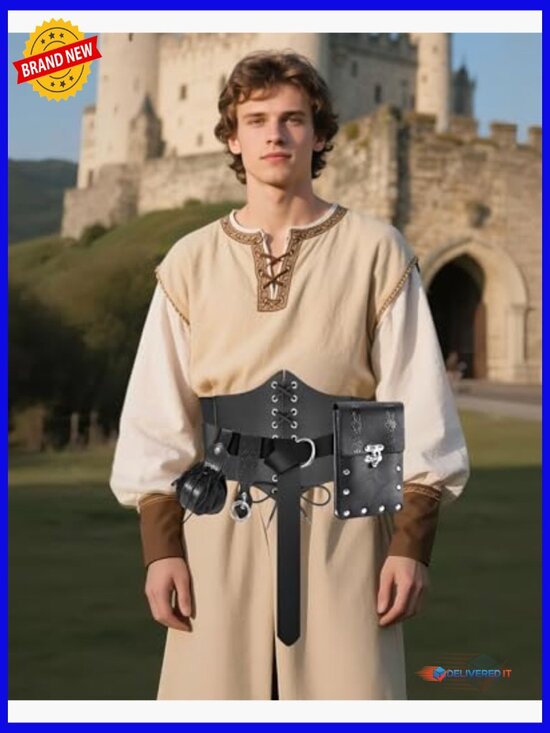 5Pcs Renaissance Corset Belt Set with Pouch, Medieval Costume Accessory main image 5